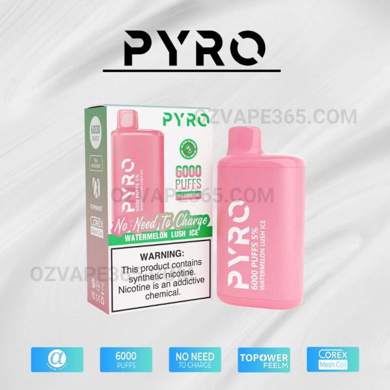 PYRO Vape 6000 Puffs 5% Watermelon Lush Ice 2 PYRO Vape 6000 Puffs 5% Watermelon Lush Ice